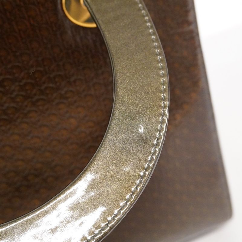 Christian Dior Handbag Lady Dior Enamel Brown Gold Hardware Women