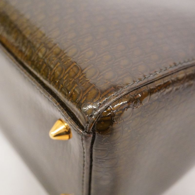 Christian Dior Handbag Lady Dior Enamel Brown Gold Hardware Women