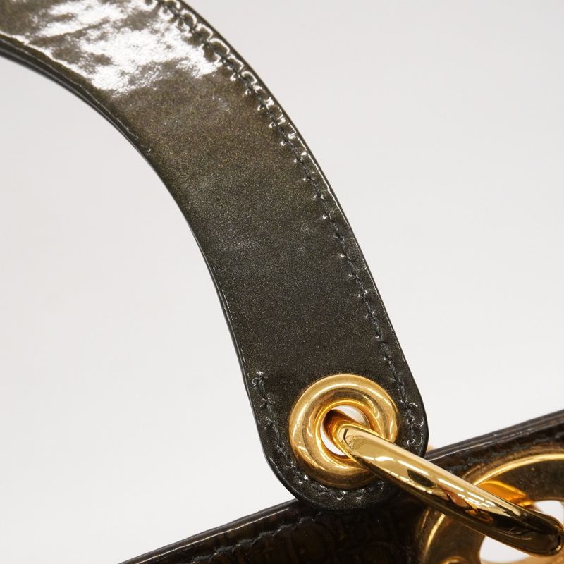 Christian Dior Handbag Lady Dior Enamel Brown Gold Hardware Women
