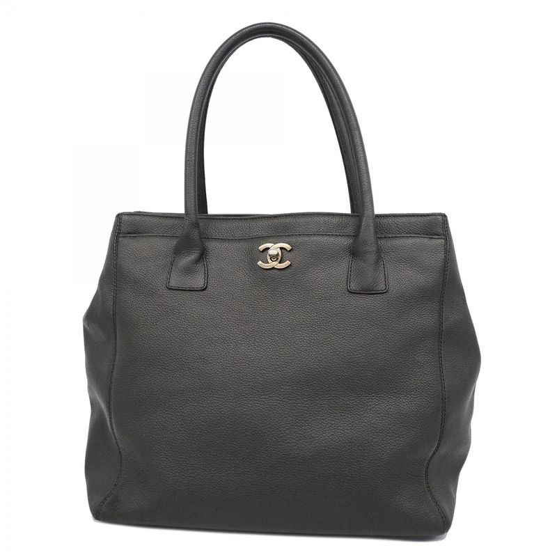 Chanel Tote Executive Tote Caviar Skin Black Silver Hardware Women's