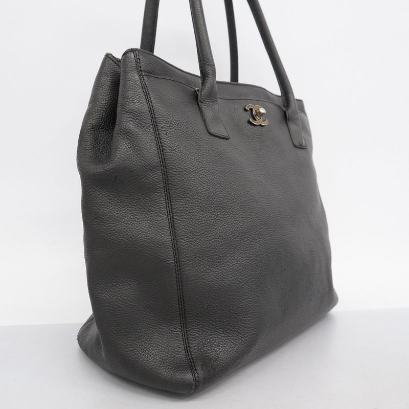 Chanel Tote Executive Tote Caviar Skin Black Silver Hardware Women's