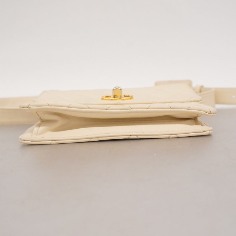 Chanel Waist Bag Matelasse Lambskin Ivory Gold Hardware Women