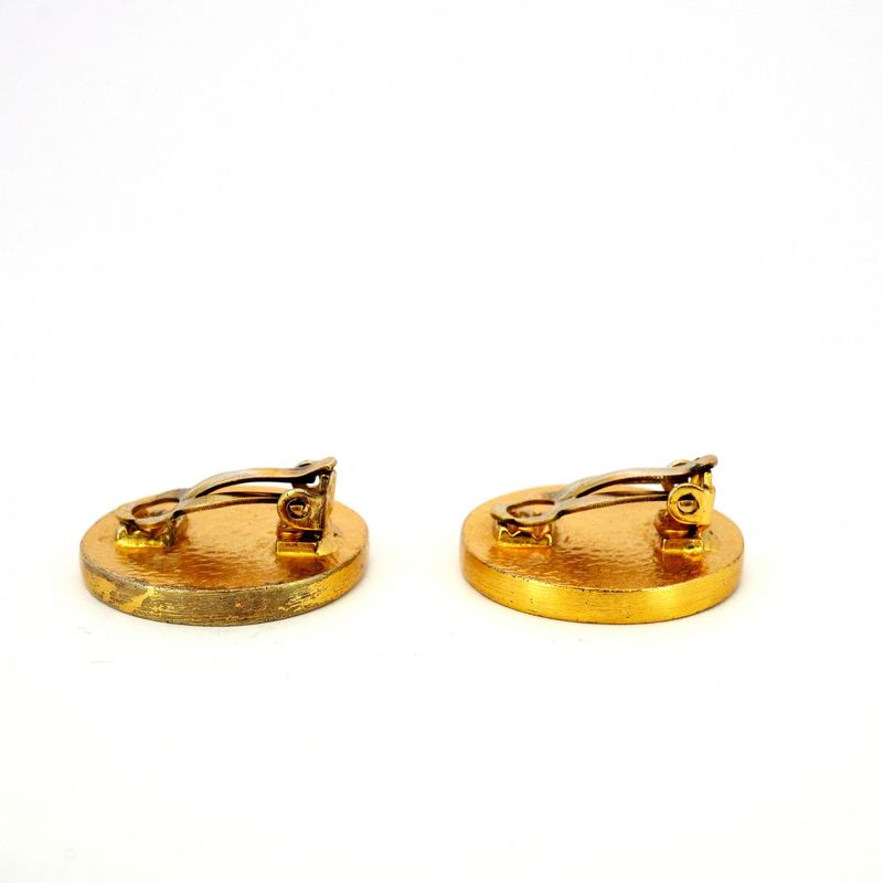 Chanel Earrings Coco Mark Round Shape Circle GP Plated Gold Red Ladies