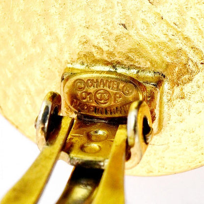 Chanel Earrings Coco Mark Round Shape Circle GP Plated Gold Red Ladies