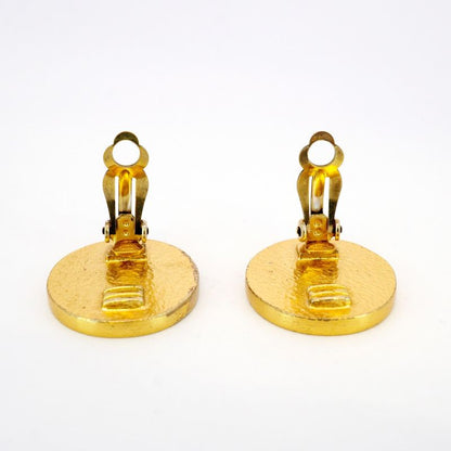 Chanel Earrings Coco Mark Round Shape Circle GP Plated Gold Red Ladies