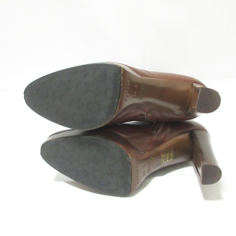 Good Celine Side Zip Leather Long Boots 36 About 23cm (9.06in) Brown Women's