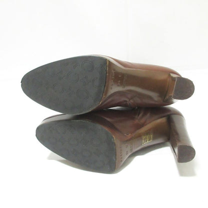 Good Celine Side Zip Leather Long Boots 36 About 23cm (9.06in) Brown Women's