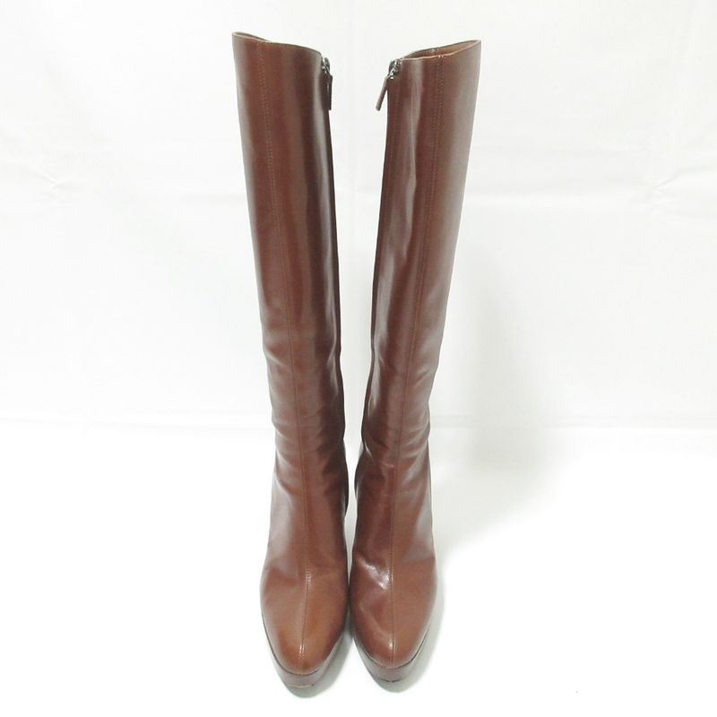 Good Celine Side Zip Leather Long Boots 36 About 23cm (9.06in) Brown Women's