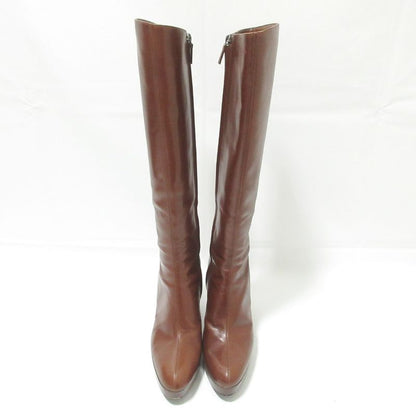Good Celine Side Zip Leather Long Boots 36 About 23cm (9.06in) Brown Women's