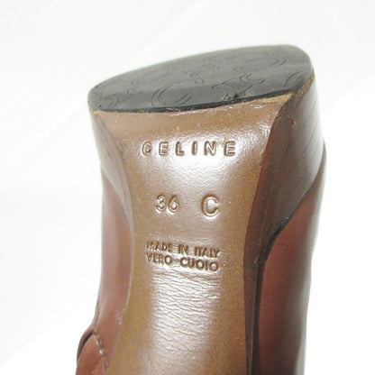 Good Celine Side Zip Leather Long Boots 36 About 23cm (9.06in) Brown Women's