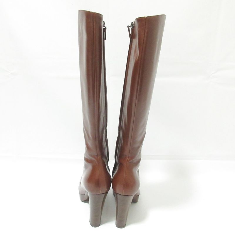 Good Celine Side Zip Leather Long Boots 36 About 23cm (9.06in) Brown Women's