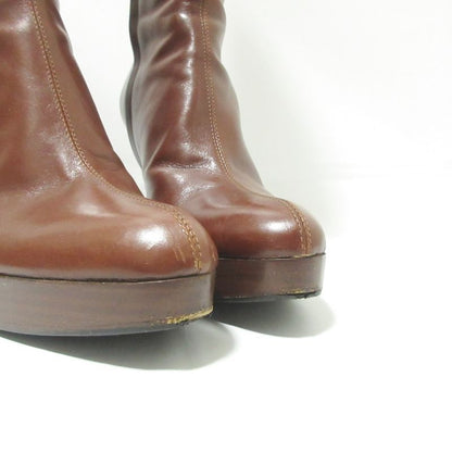 Good Celine Side Zip Leather Long Boots 36 About 23cm (9.06in) Brown Women's