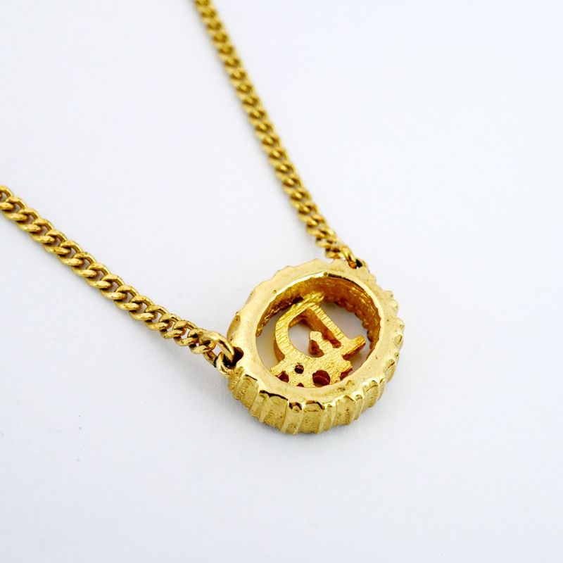 Christian Dior Necklace Dior Logo Oval GP Plated Rhinestone Gold Ladies
