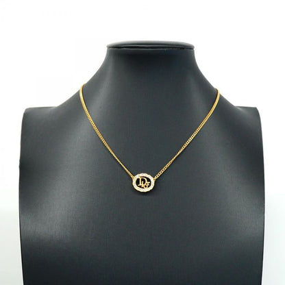 Christian Dior Necklace Dior Logo Oval GP Plated Rhinestone Gold Ladies