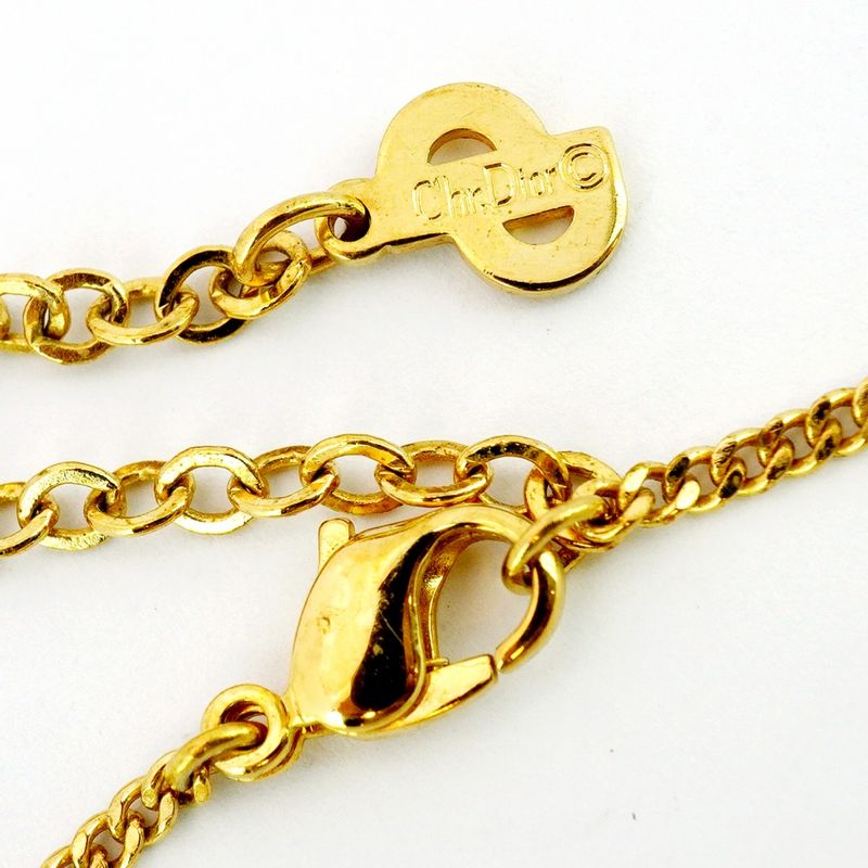 Christian Dior Necklace Dior Logo Oval GP Plated Rhinestone Gold Ladies