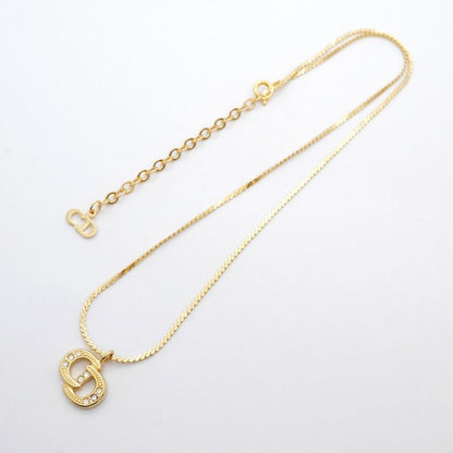 Christian Dior Necklace CD Logo GP Plated Rhinestone Gold Ladies