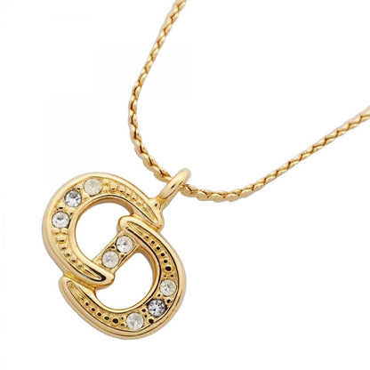 Christian Dior Necklace CD Logo GP Plated Rhinestone Gold Ladies
