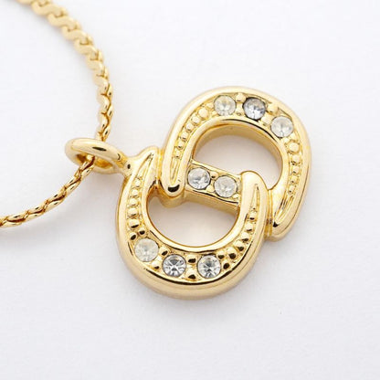 Christian Dior Necklace CD Logo GP Plated Rhinestone Gold Ladies