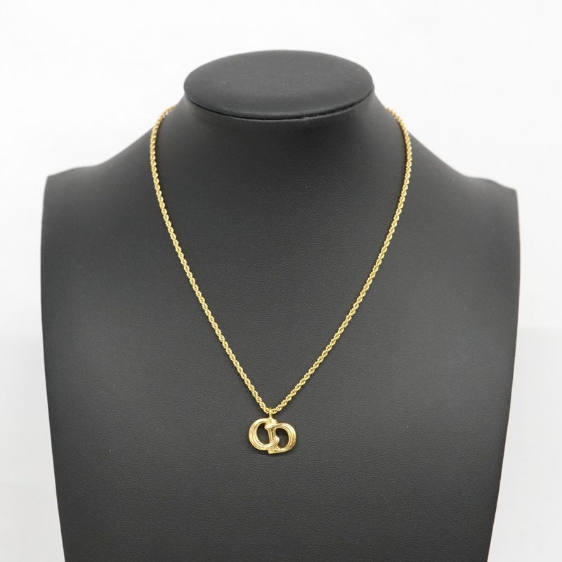 Christian Dior Necklace CD Logo GP Plated Gold Ladies