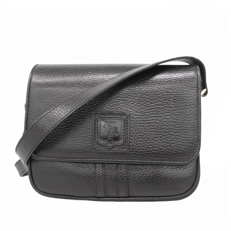 Celine Shoulder Bag Leather Black Silver Hardware Women