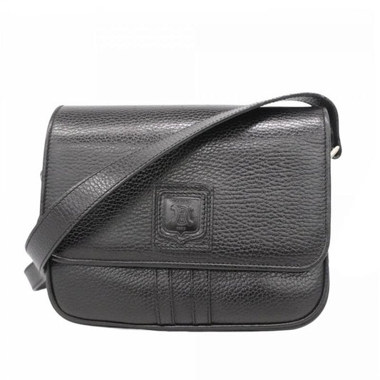 Celine Shoulder Bag Leather Black Silver Hardware Women