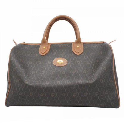 Christian Dior Boston Bag Honeycomb PVC Gray Brown Gold Hardware Men Women