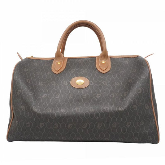Christian Dior Boston Bag Honeycomb PVC Gray Brown Gold Hardware Men Women