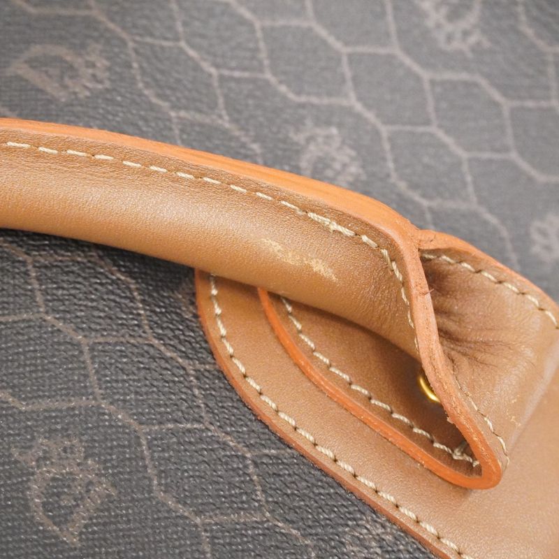 Christian Dior Boston Bag Honeycomb PVC Gray Brown Gold Hardware Men Women