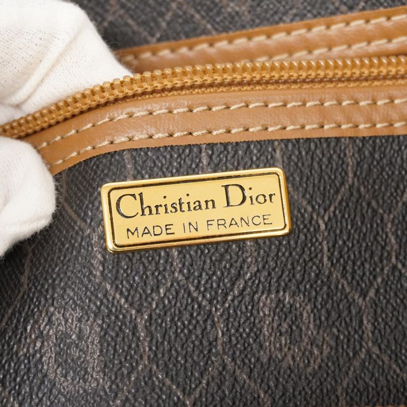 Christian Dior Boston Bag Honeycomb PVC Gray Brown Gold Hardware Men Women