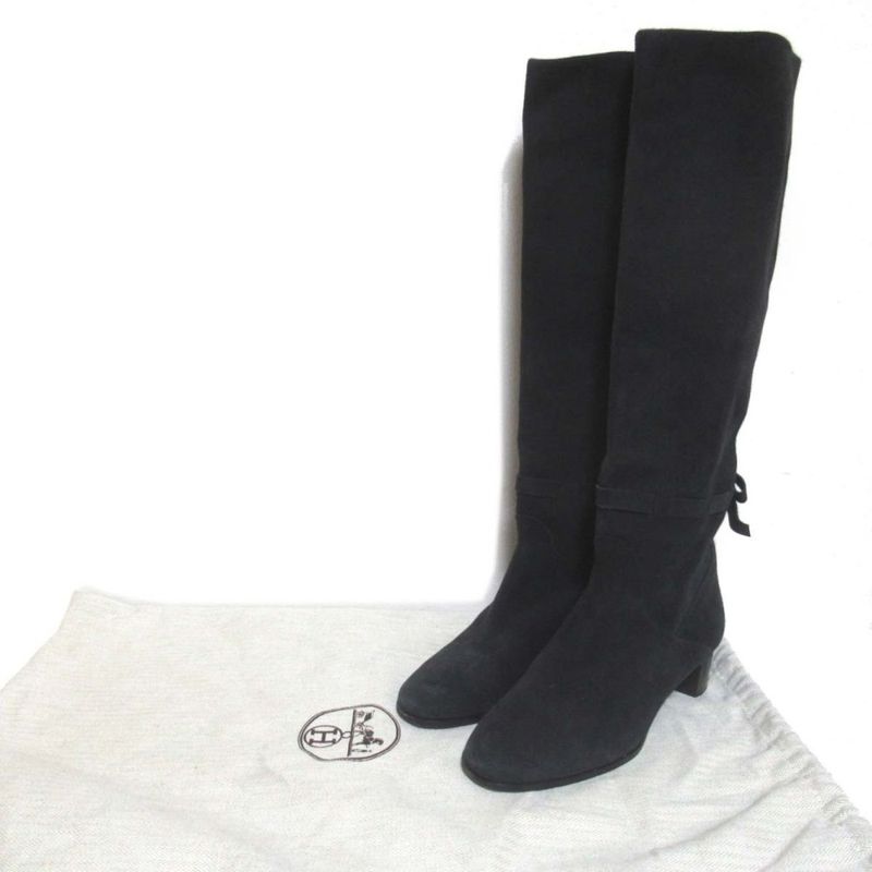 Good Hermes Suede Leather Ribbon Long Boots Size 34.5 Equivalent To 22cm