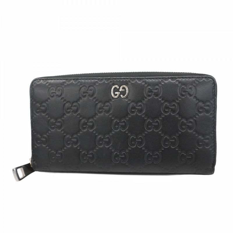Guccissima 473928 Leather Black Silver Hardware Men Women Unisex Long Wallet