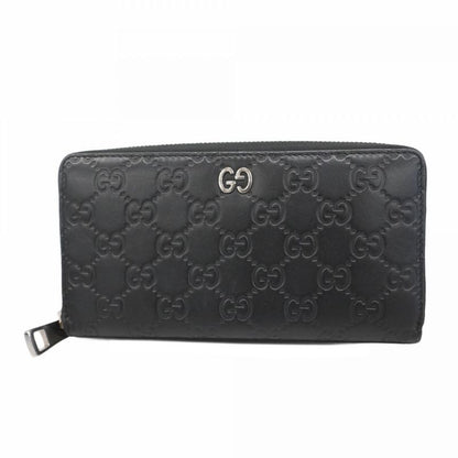 Guccissima 473928 Leather Black Silver Hardware Men Women Unisex Long Wallet