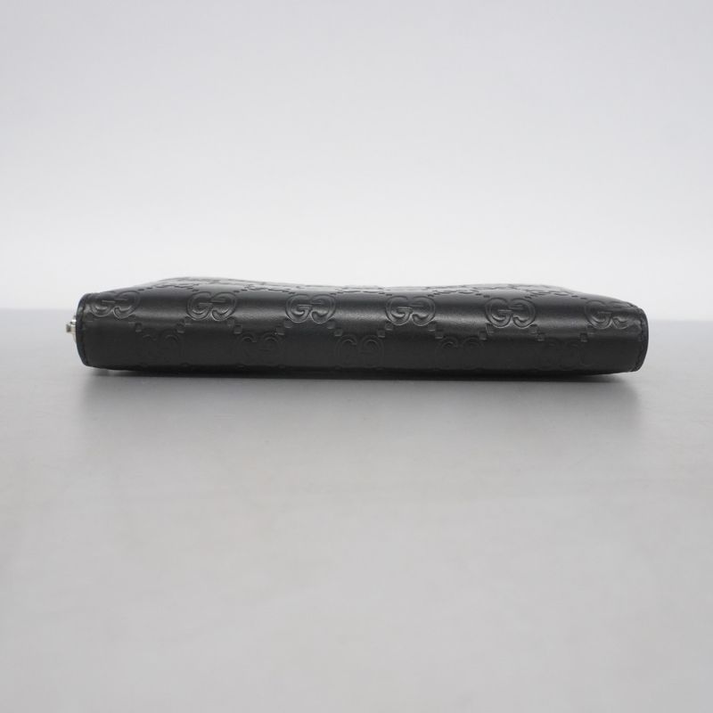 Guccissima 473928 Leather Black Silver Hardware Men Women Unisex Long Wallet