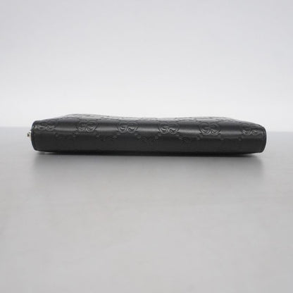 Guccissima 473928 Leather Black Silver Hardware Men Women Unisex Long Wallet