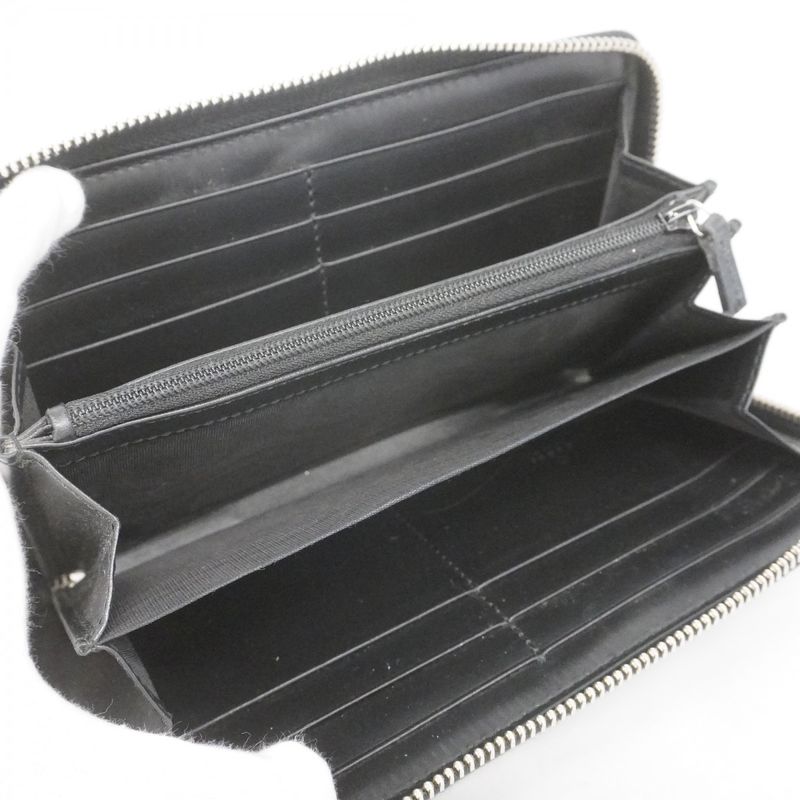 Guccissima 473928 Leather Black Silver Hardware Men Women Unisex Long Wallet
