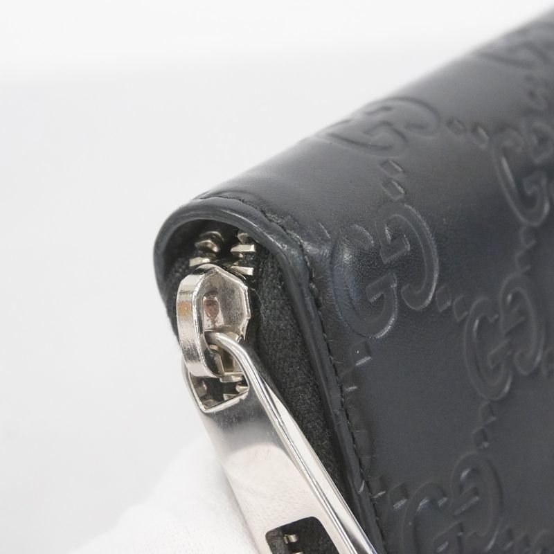 Guccissima 473928 Leather Black Silver Hardware Men Women Unisex Long Wallet