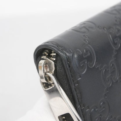 Guccissima 473928 Leather Black Silver Hardware Men Women Unisex Long Wallet