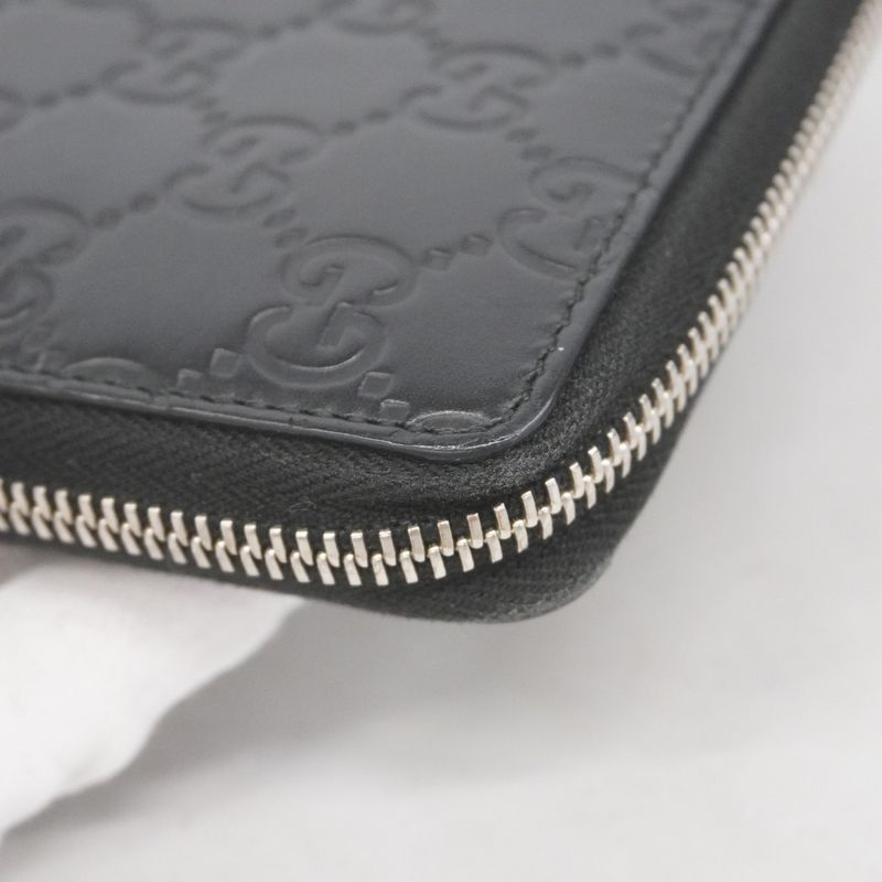 Guccissima 473928 Leather Black Silver Hardware Men Women Unisex Long Wallet