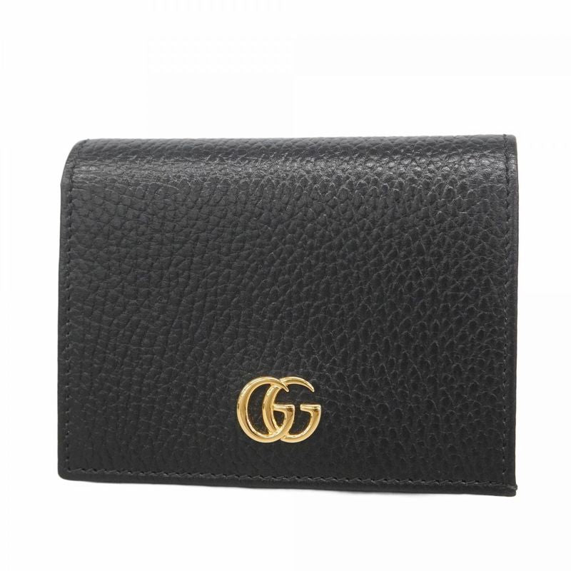 Gucci Wallet GG Marmont 456126 Leather Black Gold Hardware Men Ladies Unisex