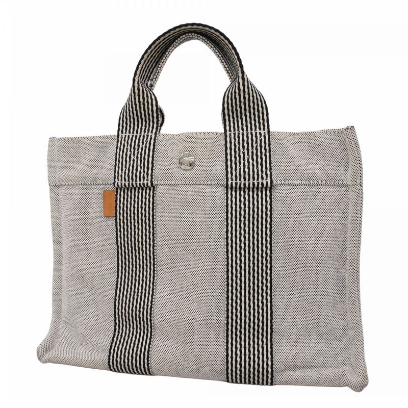 Hermes Tote Bag New Fourre Tout PM Canvas Gray Black Silver Hardware Women