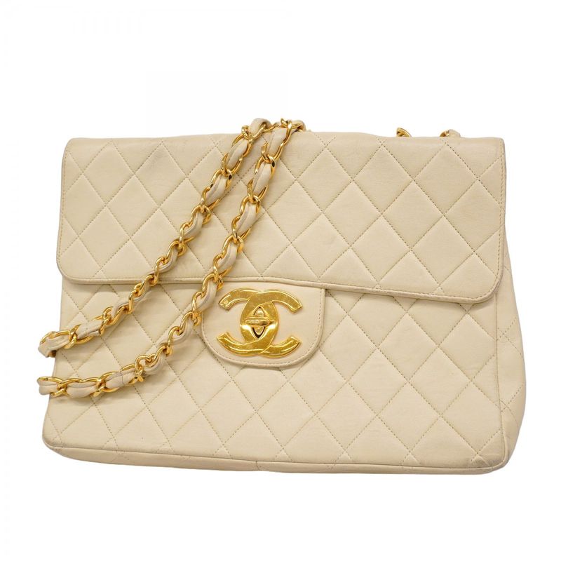Chanel Shoulder Bag Deca Matelasse Lambskin Ivory Gold Hardware Women
