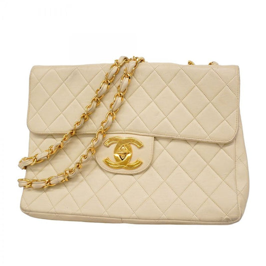 Chanel Shoulder Bag Deca Matelasse Lambskin Ivory Gold Hardware Women