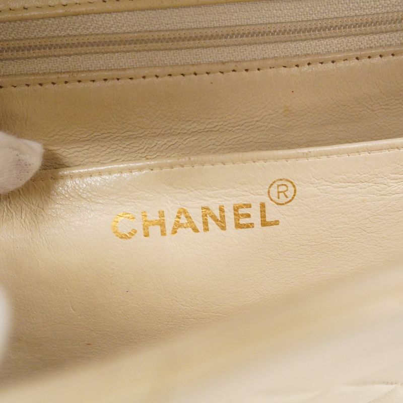 Chanel Shoulder Bag Deca Matelasse Lambskin Ivory Gold Hardware Women
