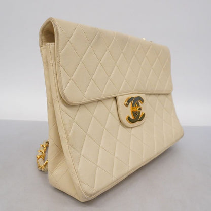 Chanel Shoulder Bag Deca Matelasse Lambskin Ivory Gold Hardware Women