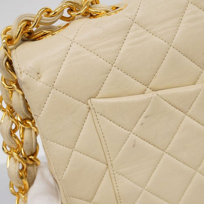 Chanel Shoulder Bag Deca Matelasse Lambskin Ivory Gold Hardware Women