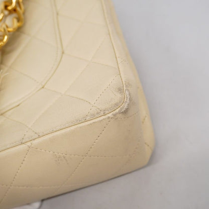 Chanel Shoulder Bag Deca Matelasse Lambskin Ivory Gold Hardware Women
