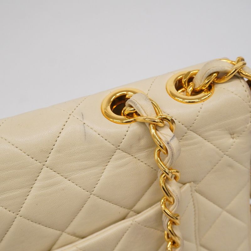 Chanel Shoulder Bag Deca Matelasse Lambskin Ivory Gold Hardware Women