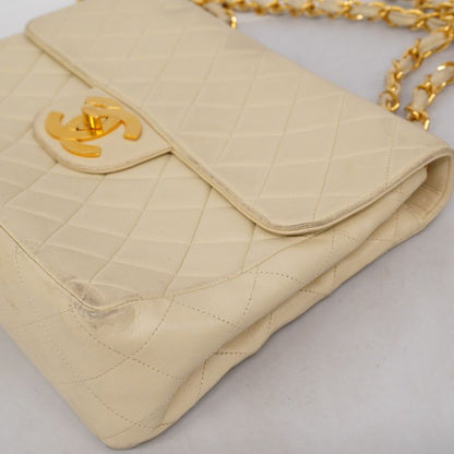Chanel Shoulder Bag Deca Matelasse Lambskin Ivory Gold Hardware Women