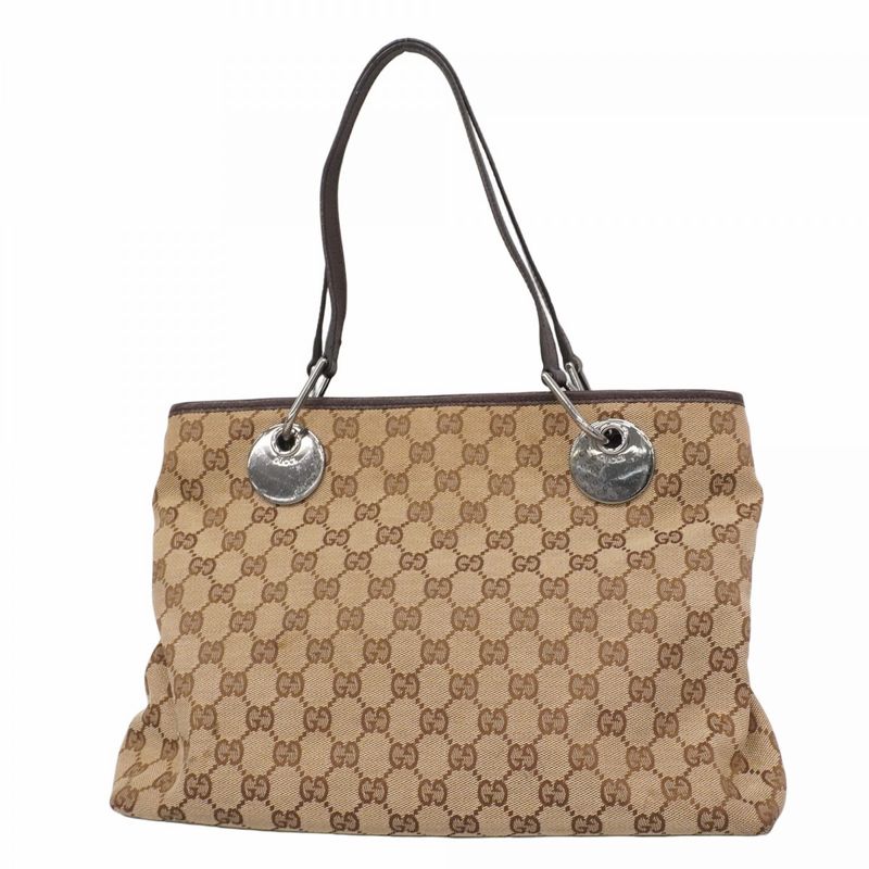 Gucci Tote Bag GG Canvas 120837 Canvas Beige Brown Silver Hardware Women's