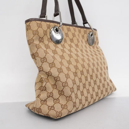 Gucci Tote Bag GG Canvas 120837 Canvas Beige Brown Silver Hardware Women's